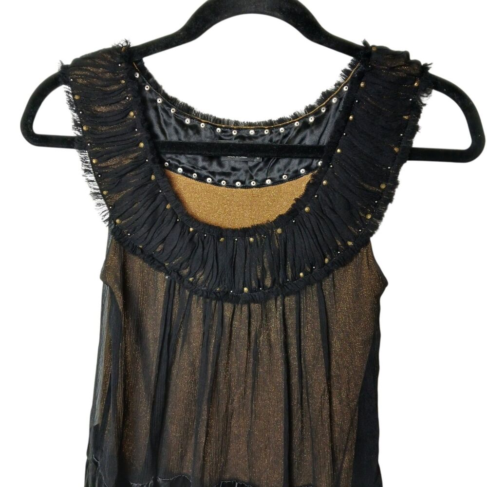 BCBGmaxmazria Black/Gold Bubble  Dress Size 0 Vintage Y2K Scoop Sleeveless Glitz - Picture 4 of 11